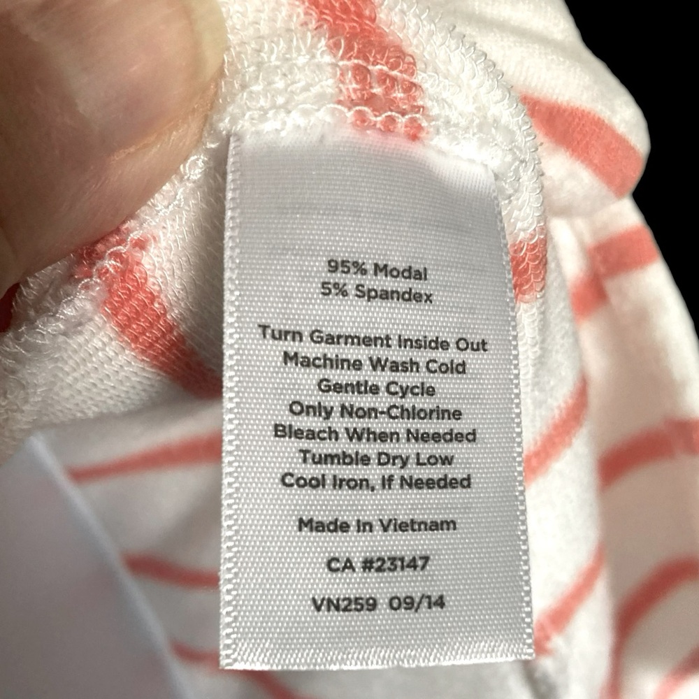 Talbots XSm Orange White Striped Hoodie French Pockets Drawstring Very Soft - Picture 6 of 10